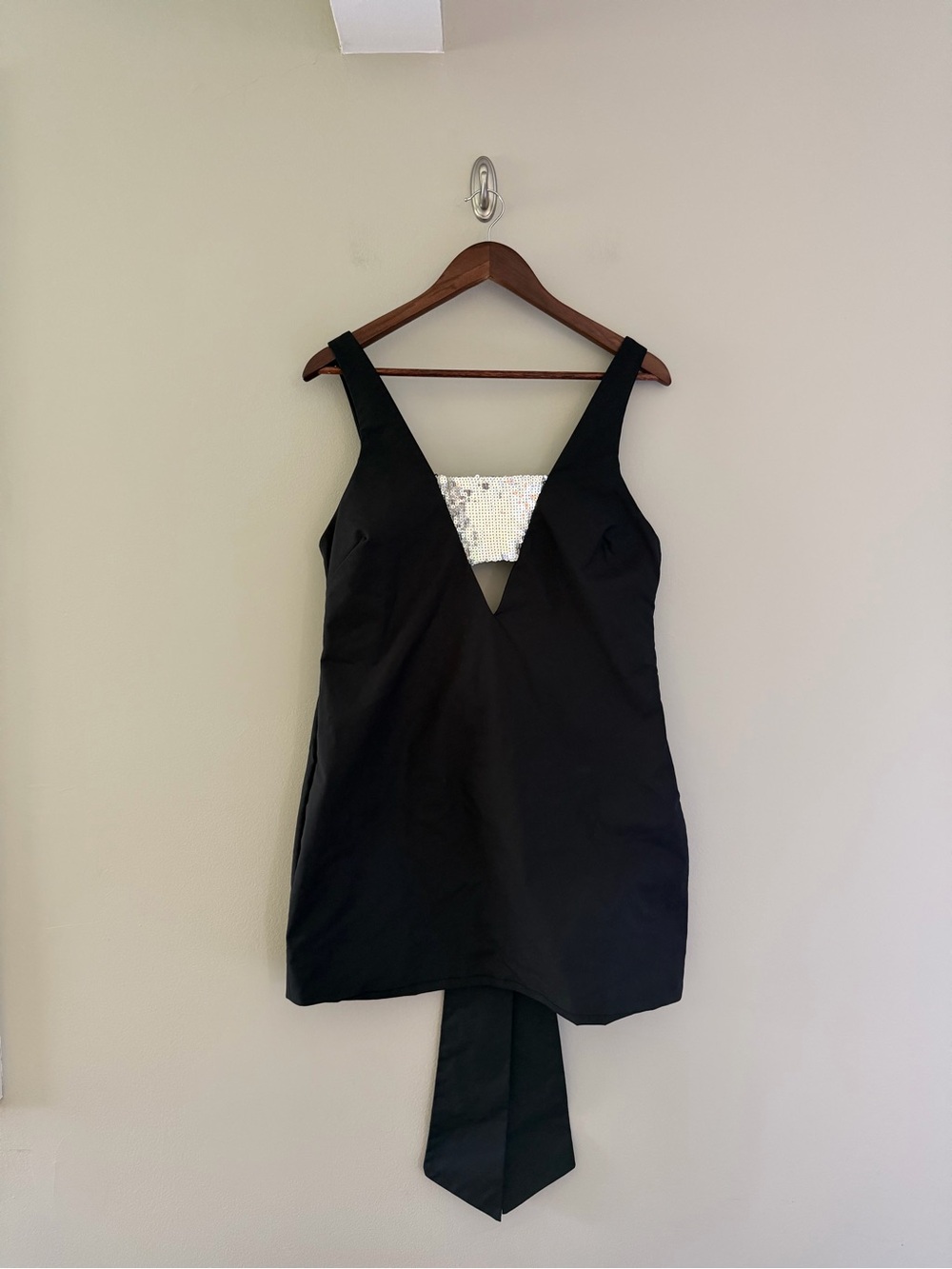 If By Sea Black Sequin Deep V Mini Dress | Size L